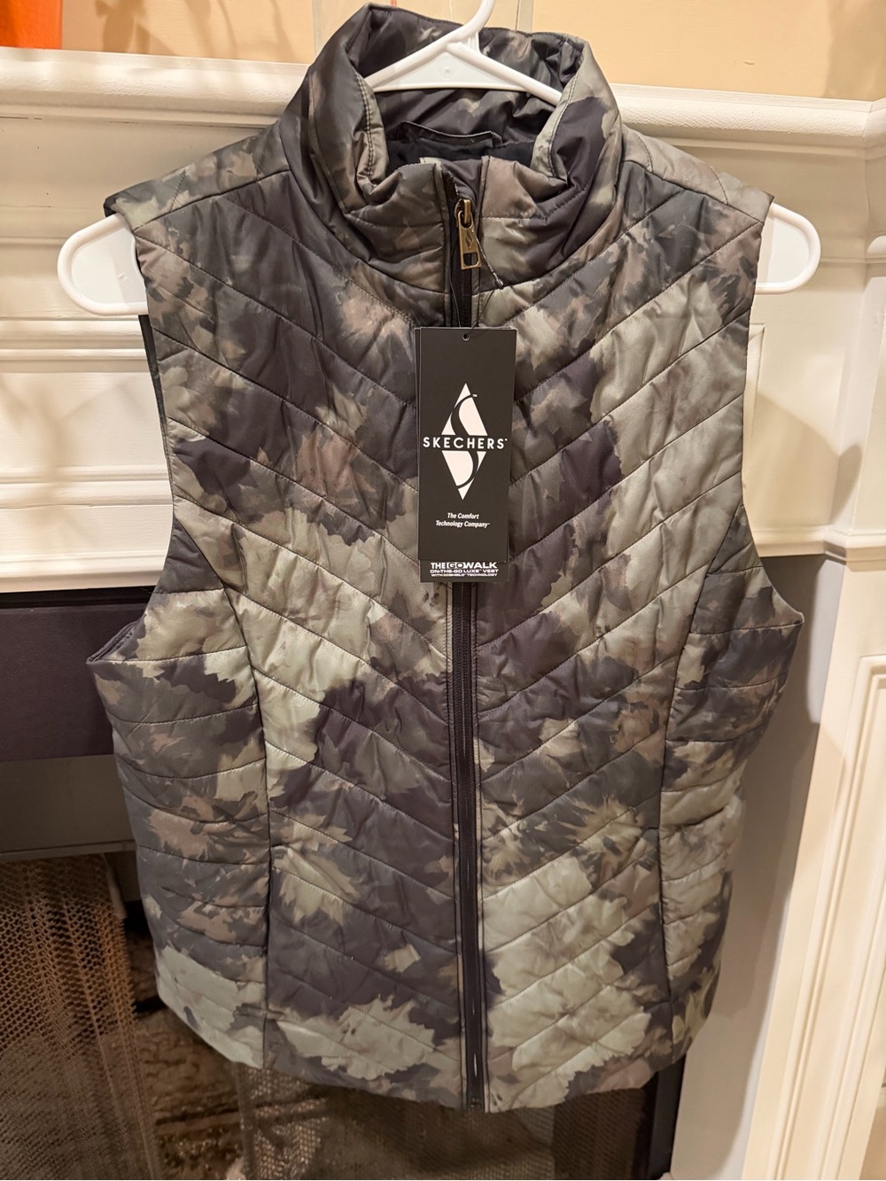 Skechers Quilted Camouflage Puffer Vest in Gray and Olive Green